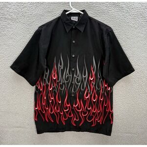 Vintage Authentic Shaolin Shirt Boys Youth XL 18 Black Flames Bowling Shirt Y2K